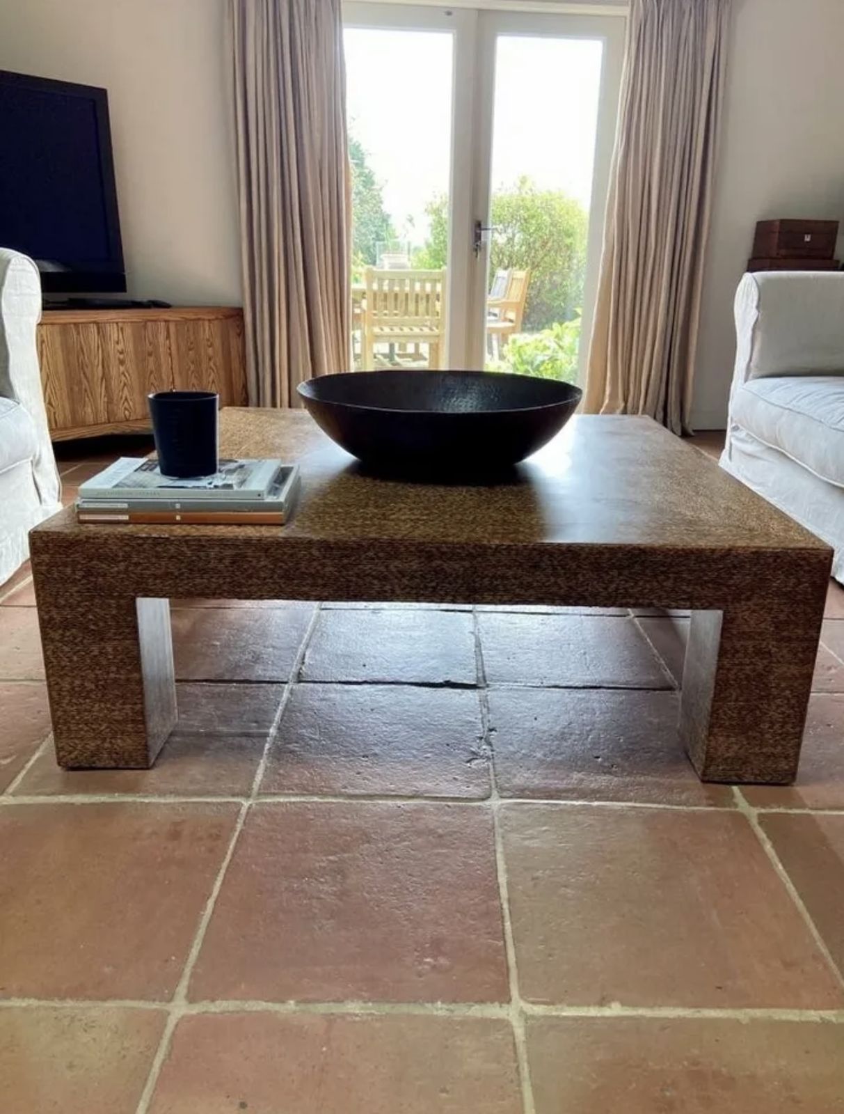 Andrew Martin Coffee Table, Wood And Acrylic   Sold As Seen A Few Cracks
