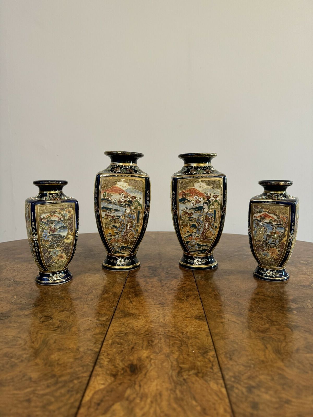 Outstanding Quality Antique Japanese Satsuma Vase Garniture photo vintage
