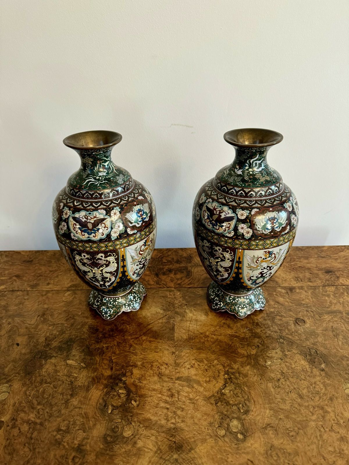 Superb Quality Pair Of Antique 19th Century Cloisonné Enamel Vases photo Home Decor