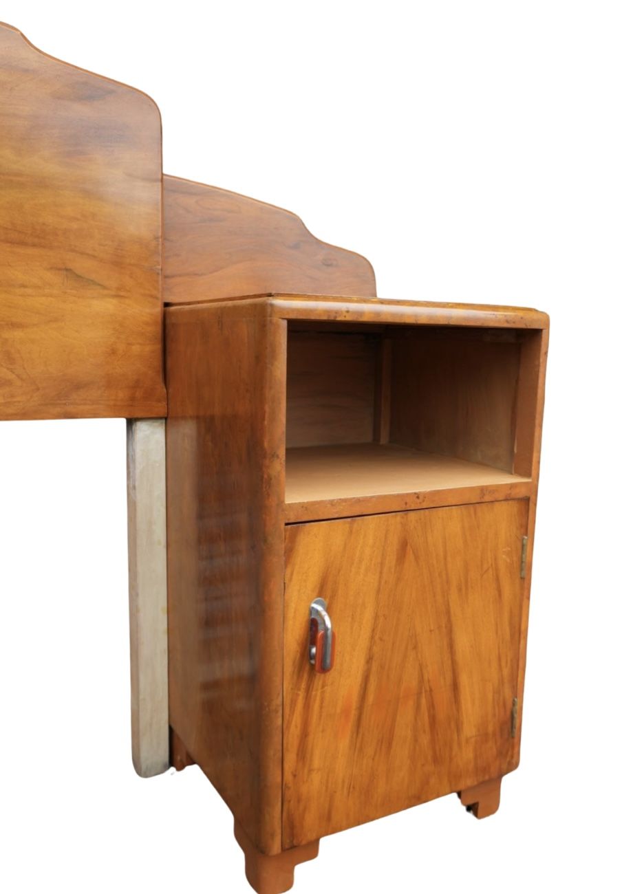 Art Deco Walnut Headboard And Attached Matching Bedside Cabinets photo 2200.0
