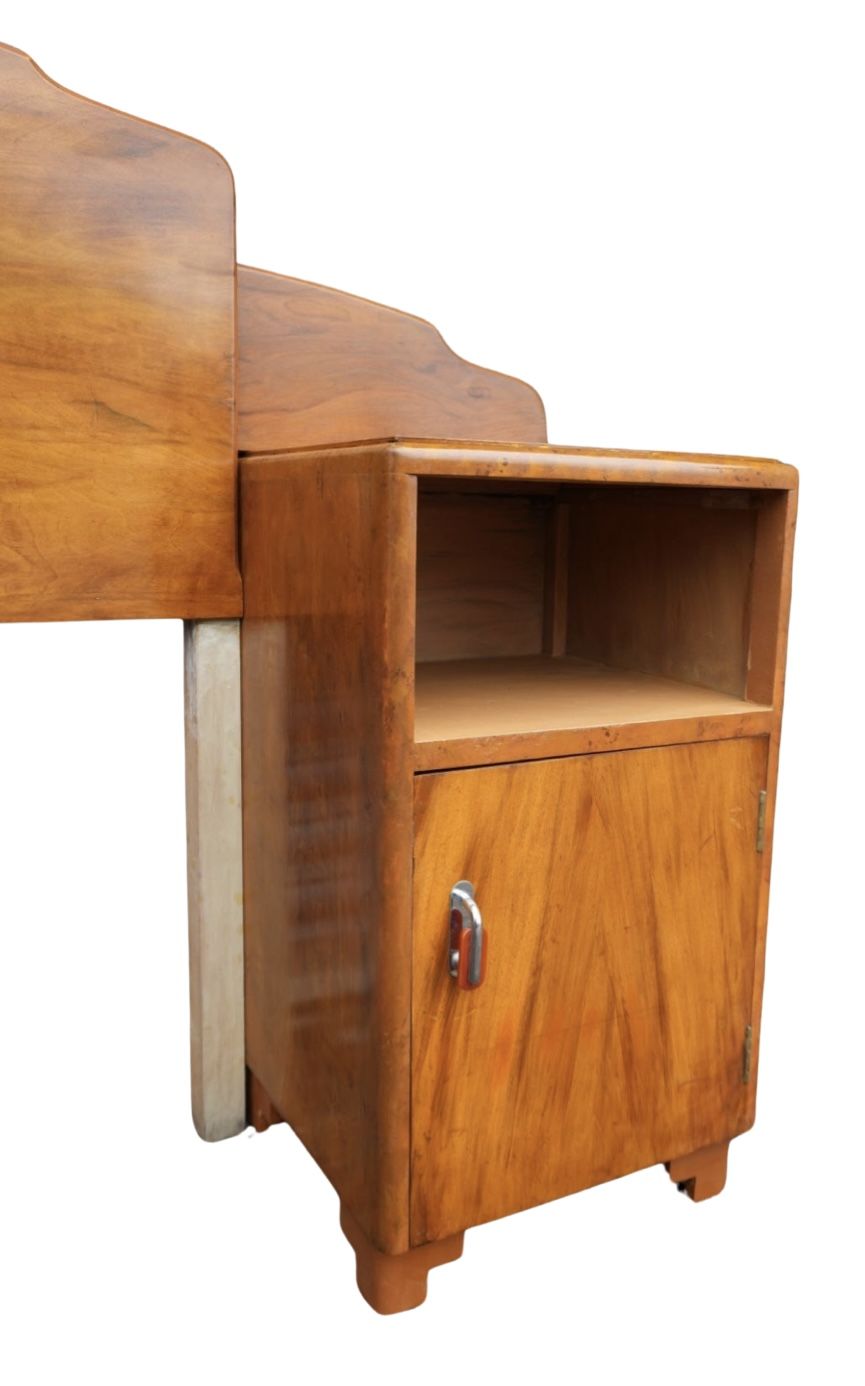 Art Deco Walnut Headboard And Attached Matching Bedside Cabinets photo vintage