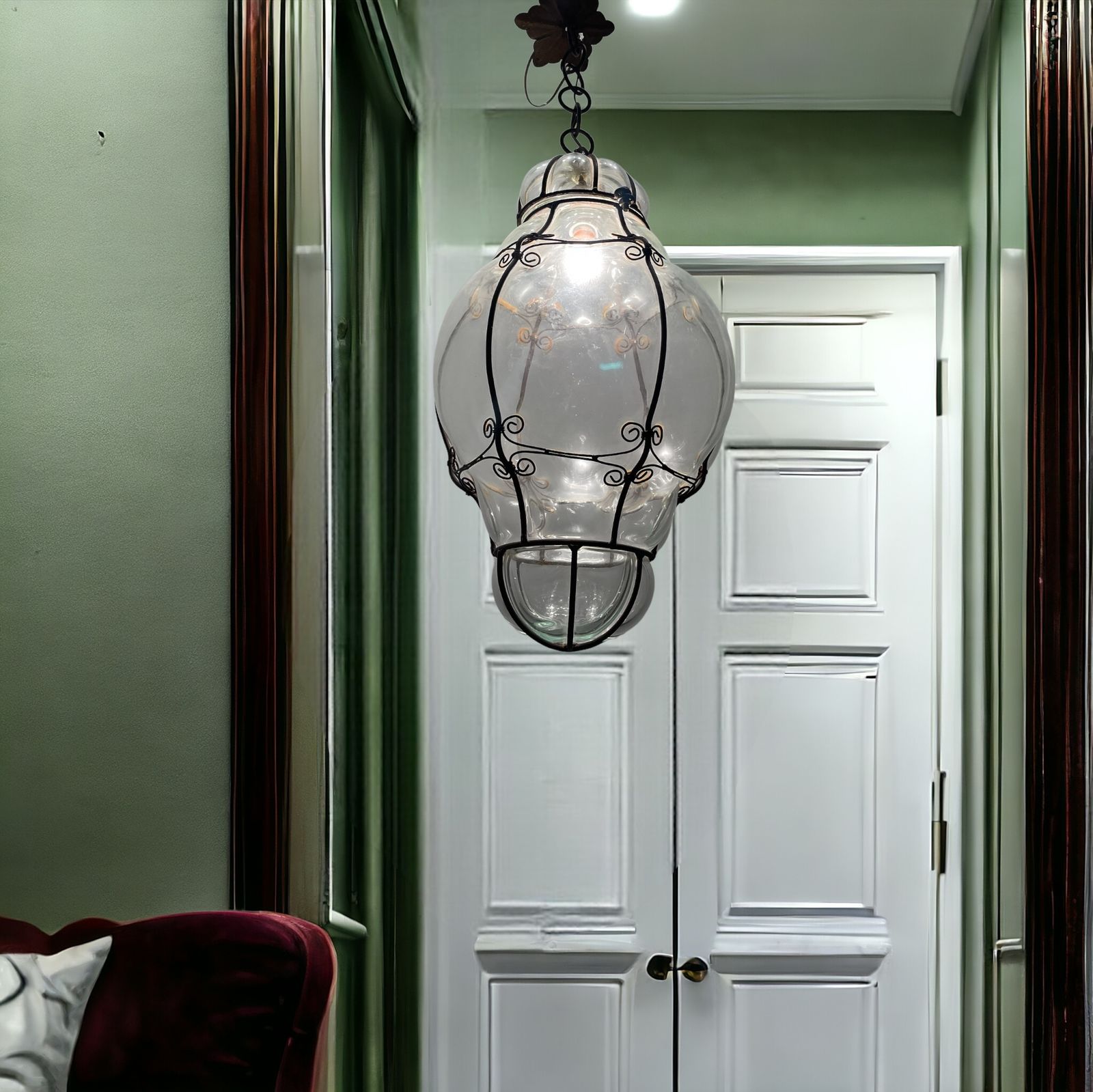 Large Wrought Iron Murano Glass Light Pendant photo Lighting