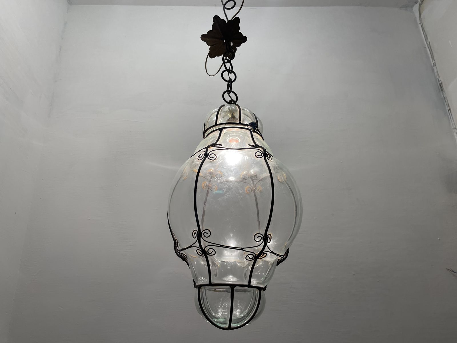 Large Wrought Iron Murano Glass Light Pendant photo 990.0
