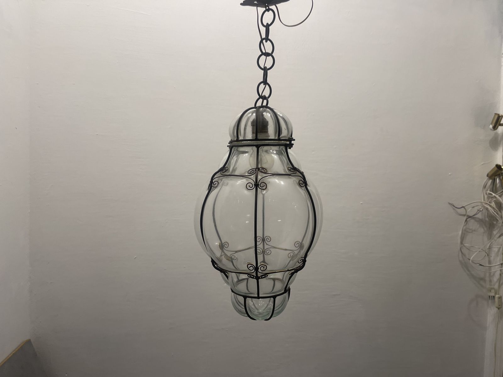 990.0 Large Wrought Iron Murano Glass Light Pendant photo