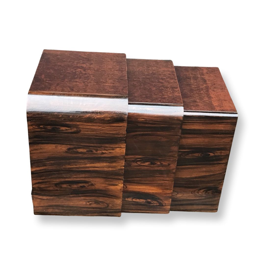 Art Deco Faux Rosewood/Bakelite English Nesting Tables By Ray Hille, Set Of 3 photo for sale