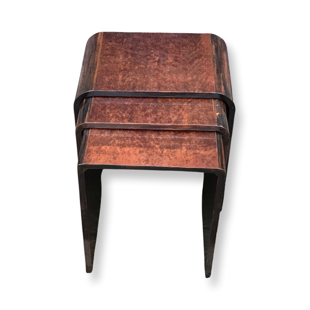 Art Deco Faux Rosewood/Bakelite English Nesting Tables By Ray Hille, Set Of 3 photo vintage