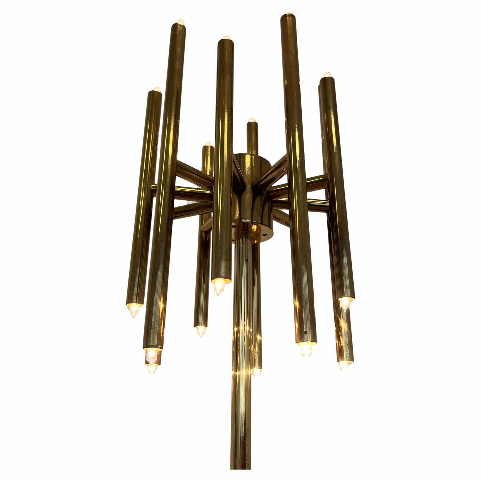 Mid Century Design Brass Floor Lamp, 1980s In Style Of Gaetano Sciolari