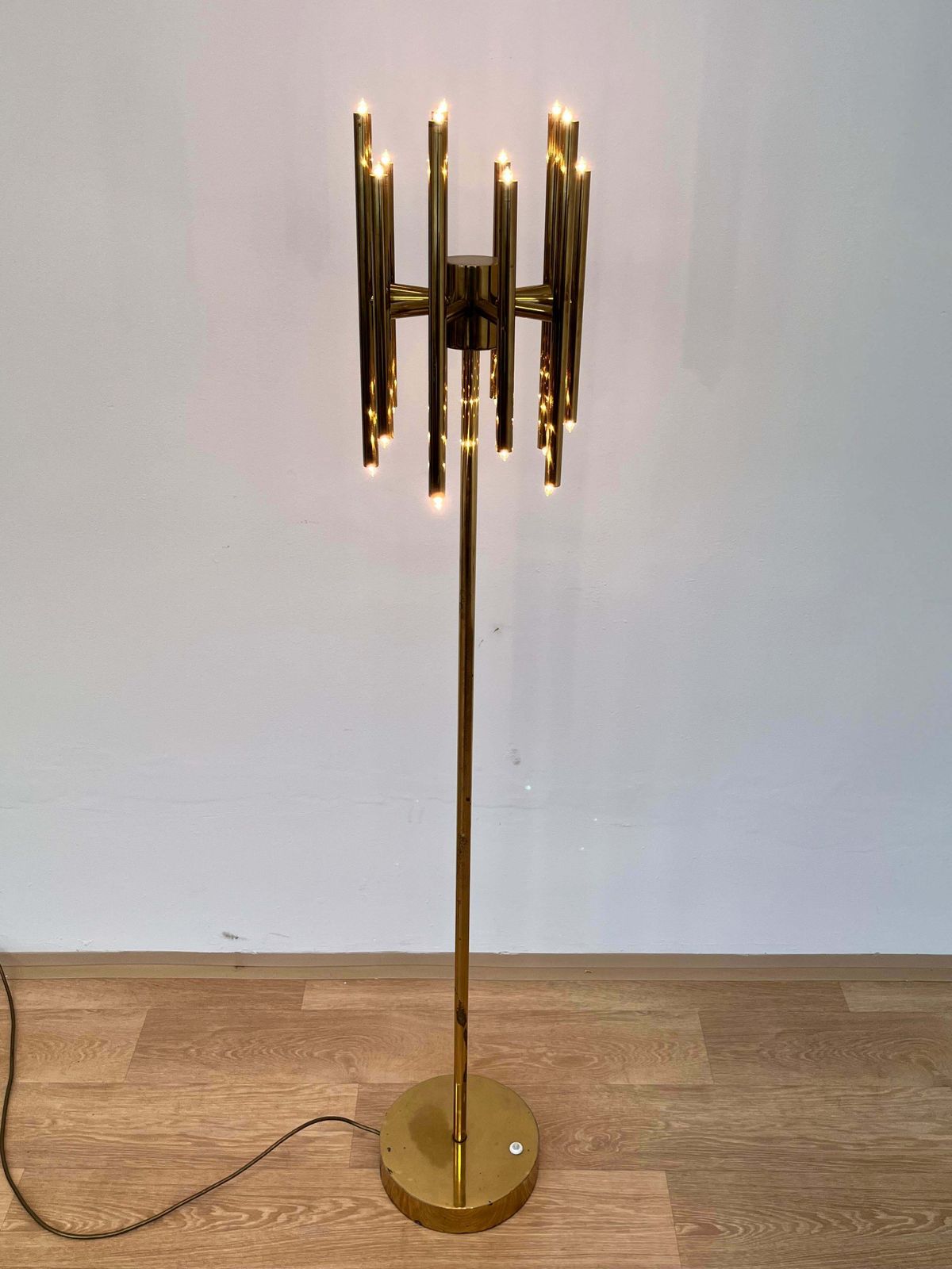 Mid Century Design Brass Floor Lamp, 1980s In Style Of Gaetano Sciolari photo furniture
