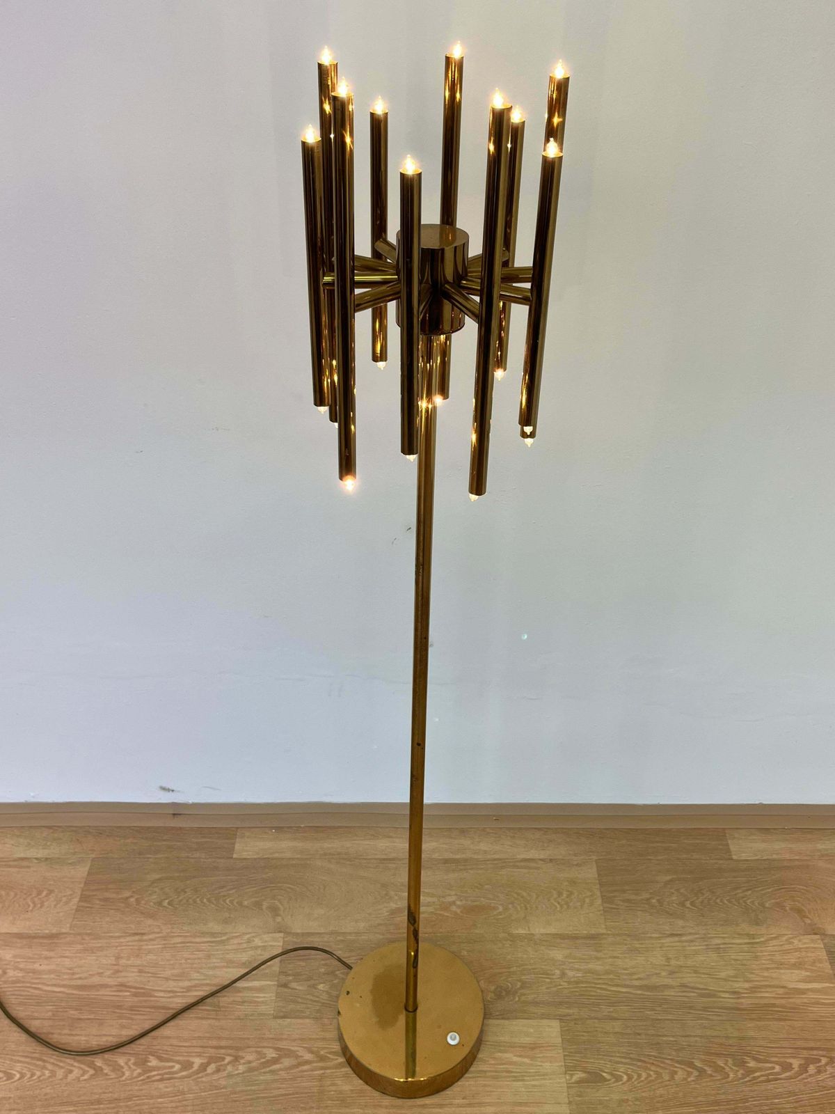 Mid Century Design Brass Floor Lamp, 1980s In Style Of Gaetano Sciolari photo buy