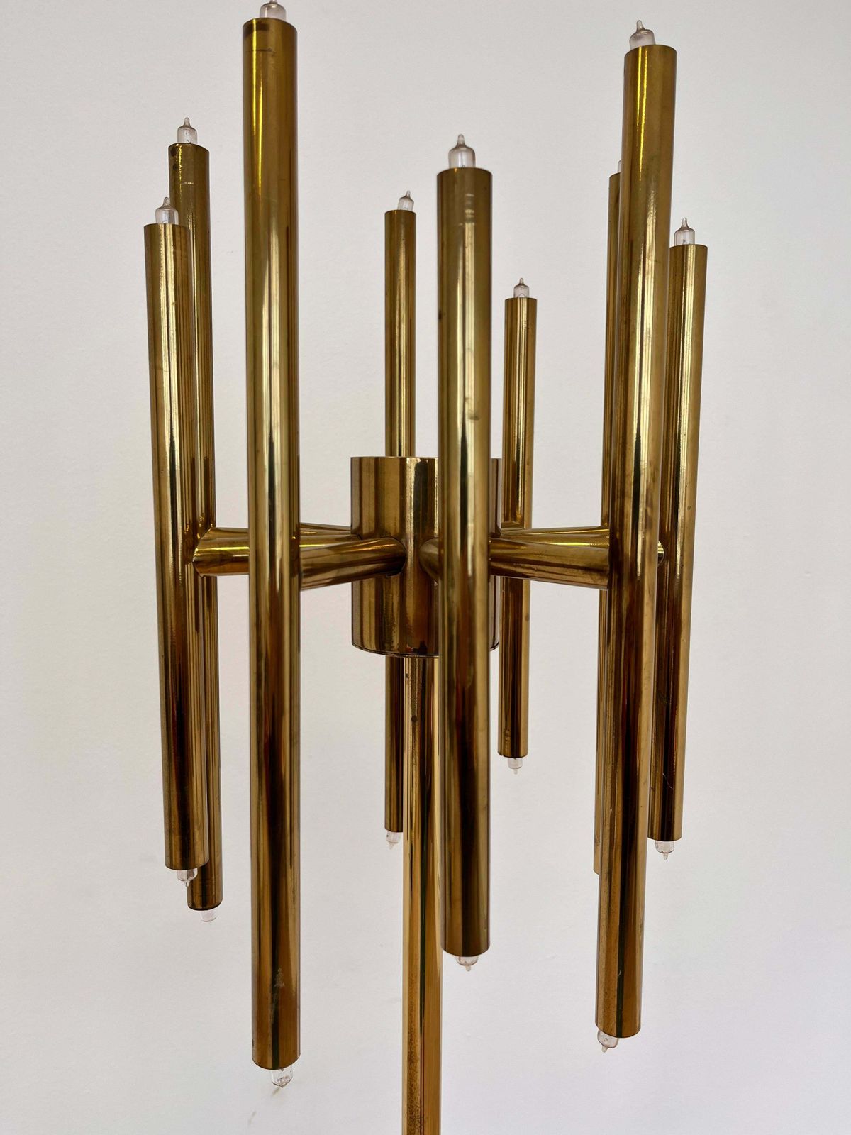 Mid Century Design Brass Floor Lamp, 1980s In Style Of Gaetano Sciolari photo vintage