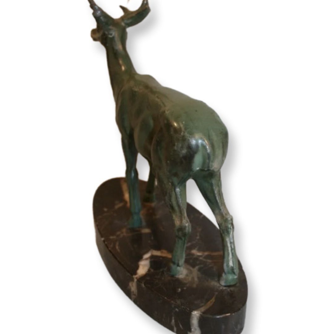 An English Art Deco Spelter Figure Of A Deer On A Marble Base photo furniture
