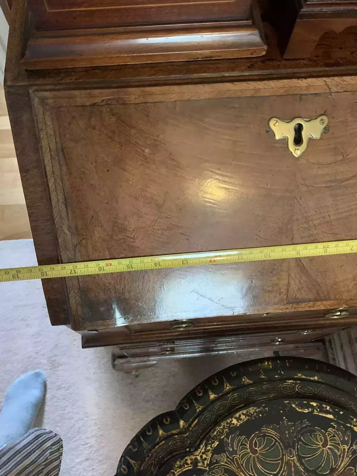 Furniture Quality 19th Century Inlaid Walnut Antique Bureau Of Diminutive Proportions photo