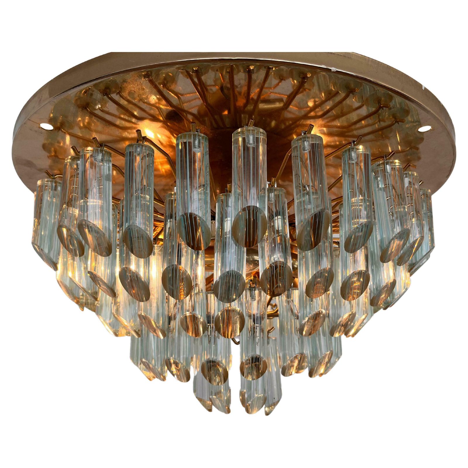 Xxl Murano Glass And Brass Flush Mount/Ceiling Lamp By Venini For Isa   1980s