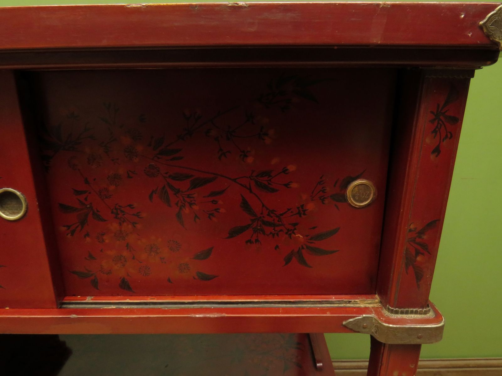 Japanese Red Lacquered Shodana Cabinet With Cherry Blossoms C1880 photo vinterior