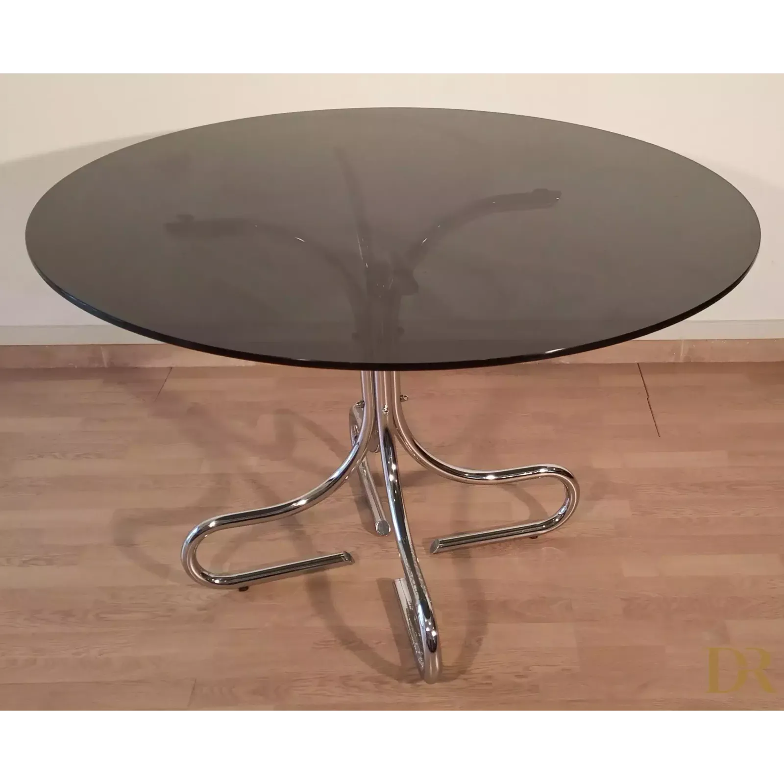 Mid Century Chrome Steel Coffee Table With Round Smoked Glass Top, Italy photo furniture