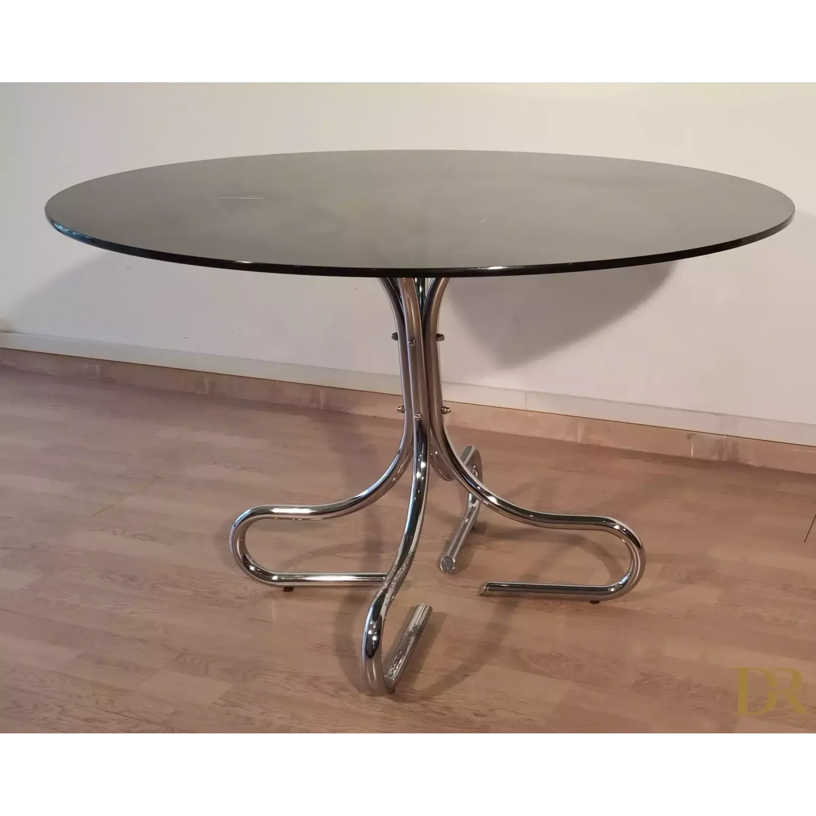 Mid Century Chrome Steel Coffee Table With Round Smoked Glass Top, Italy photo 599.0