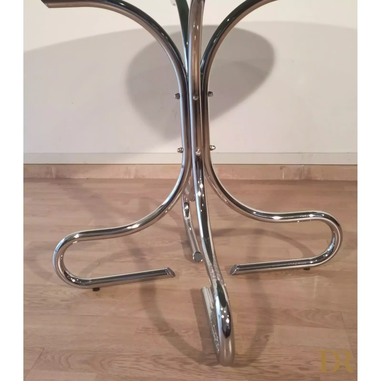 photo buy Mid Century Chrome Steel Coffee Table With Round Smoked Glass Top, Italy