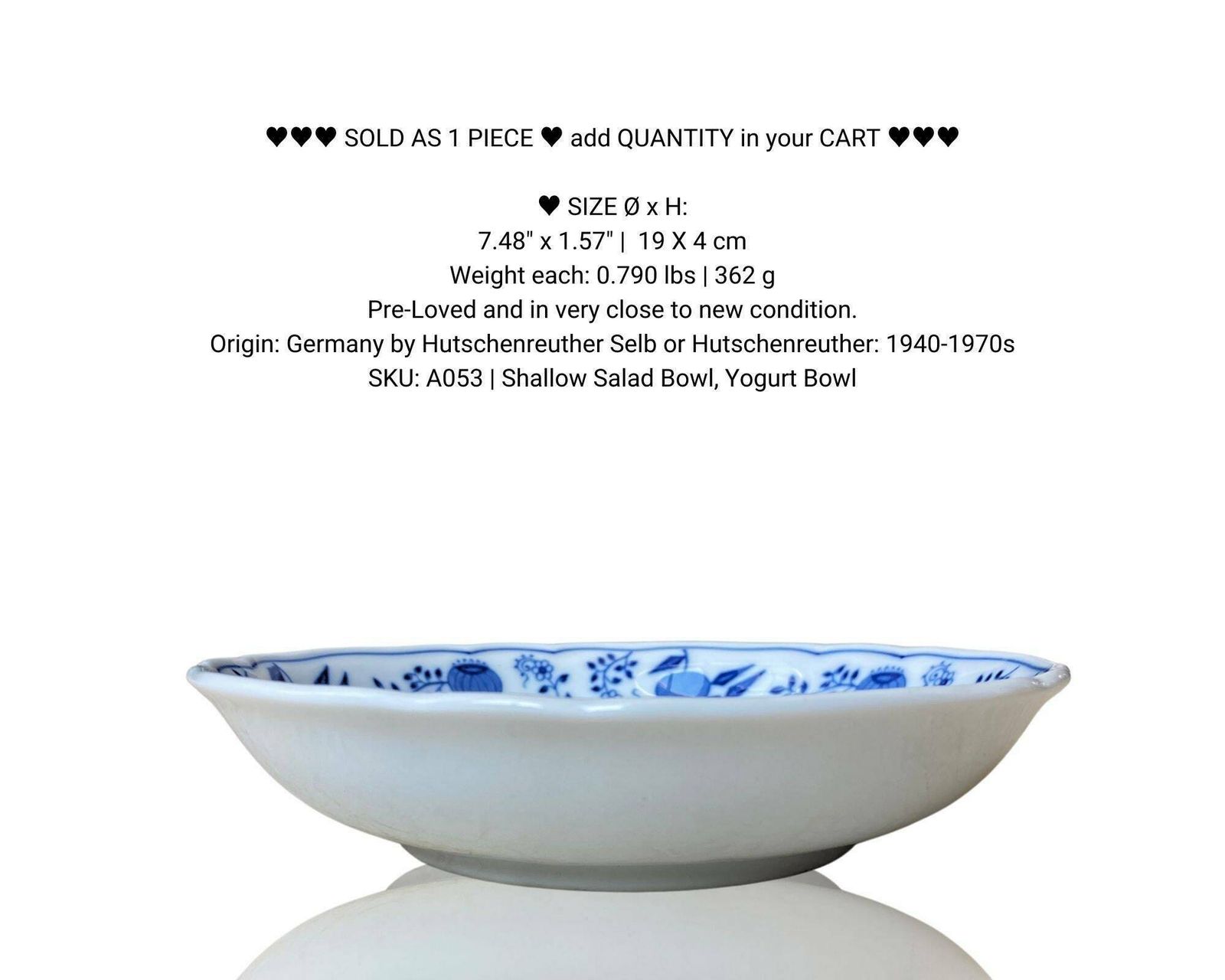 Blauw Uienpatroon Yoghaumkom | 1 Stuk | Meerdere Beschikbaar | Hutschenreuther | 1940–1970 photo 50.0