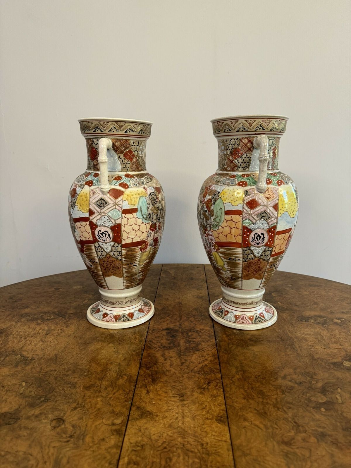 Quality Pair Of Large Antique Japanese Satsuma Vases photo for sale