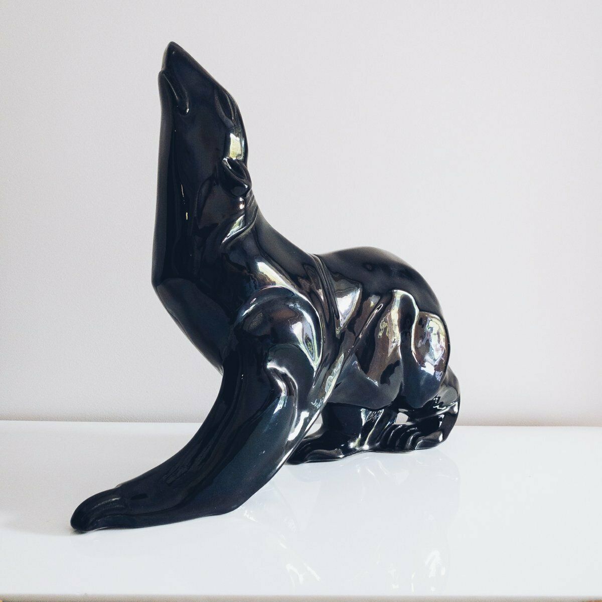 Large Art Deco Black Polar Bear Figurine With Petrol Hue By Desbarbieux, 1920s photo furniture