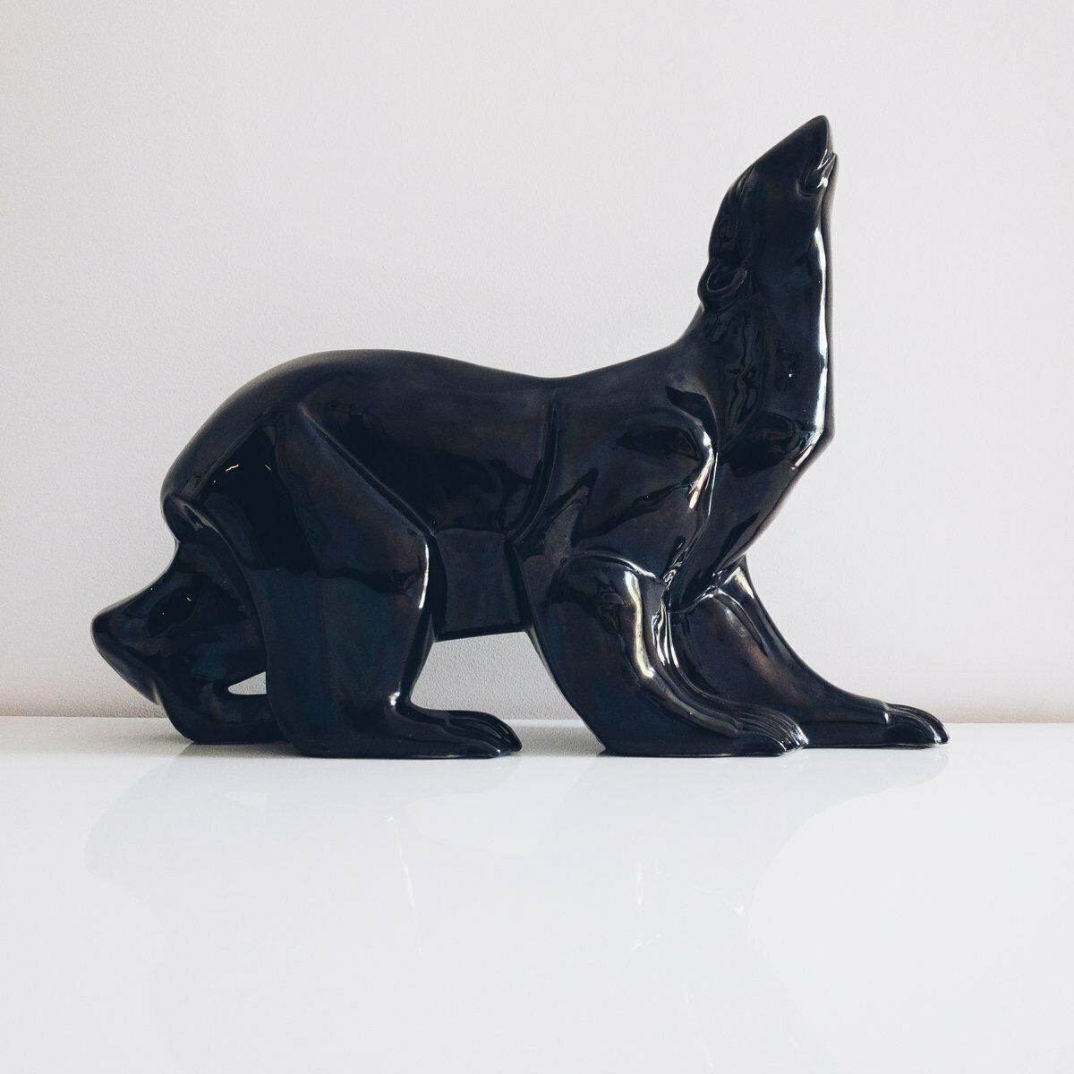 Large Art Deco Black Polar Bear Figurine With Petrol Hue By Desbarbieux, 1920s photo Home Decor