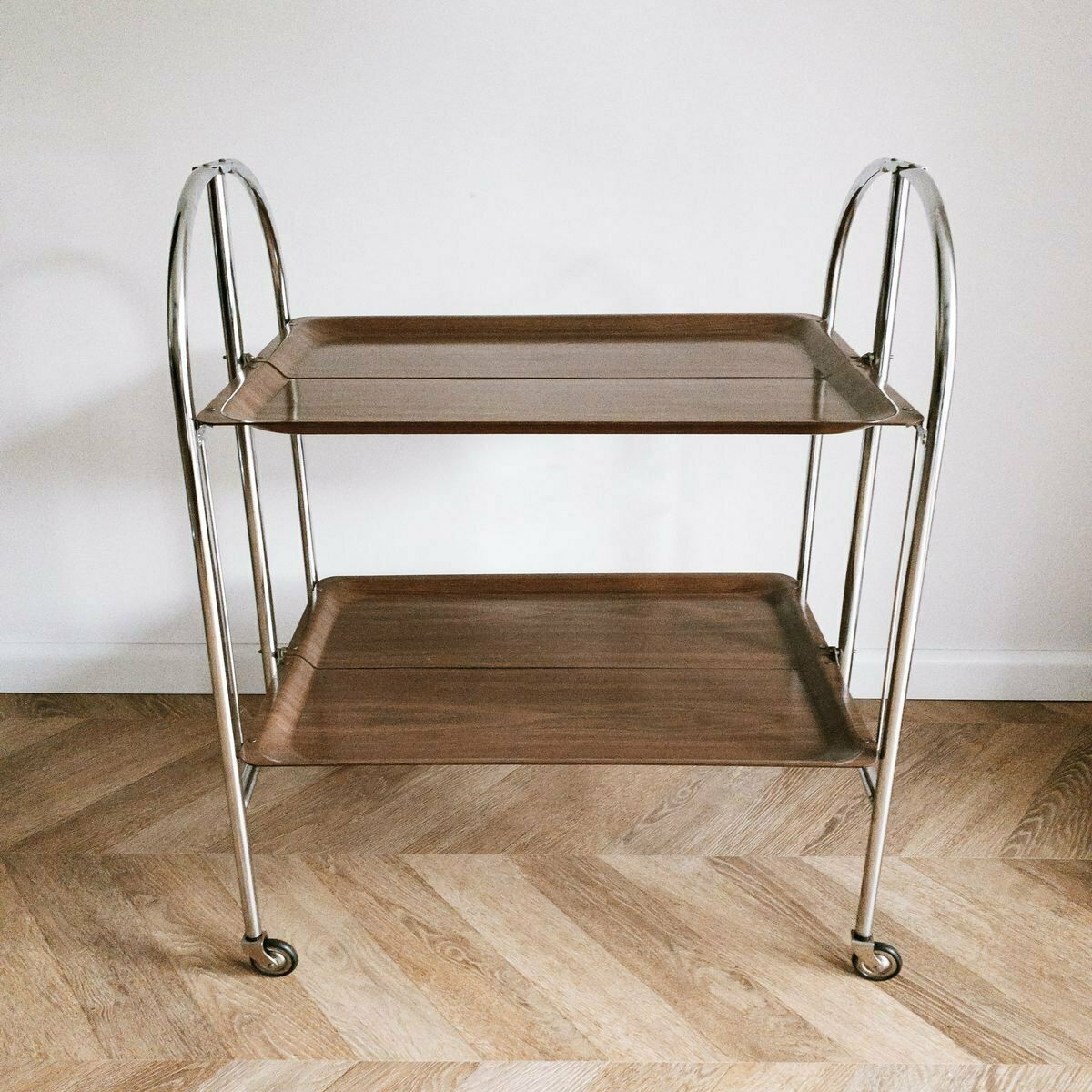 Vintage Collapsible 34 Bar Cart / Drinks Trolley From Pressolit, 1970s photo vintage