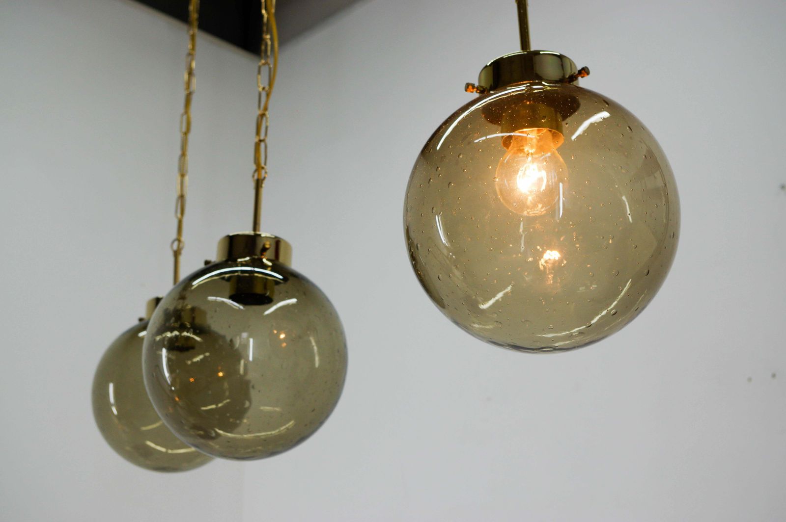 Set Of Three Glass Pendants By Kamenicky Senov, 1970s photo for sale