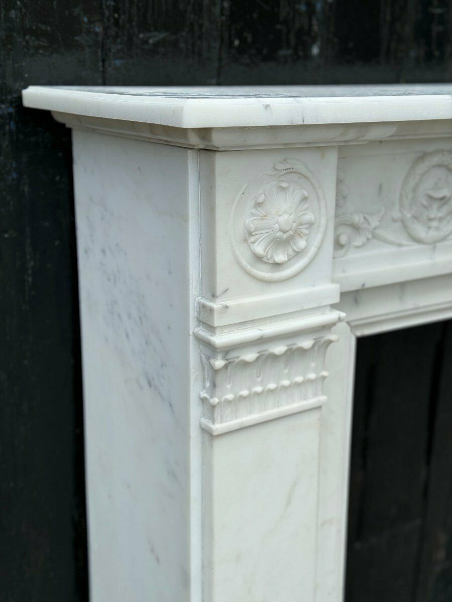 Home Fixtures Louis XVI Style Carrara Marble Mantel Circa 1880 photo