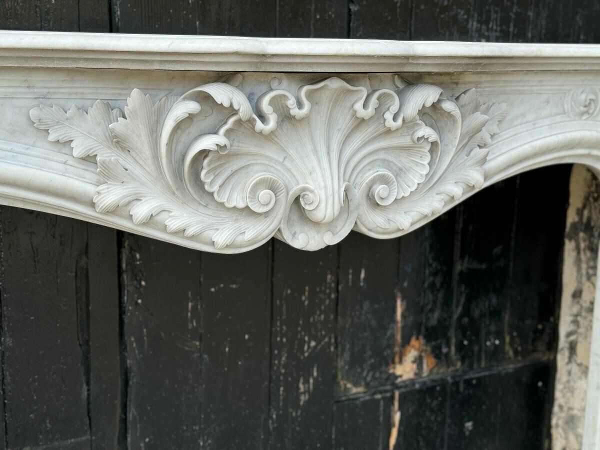 Remarkable Louis XV Style Carrara Marble Mantel, Circa 1880 photo vintage