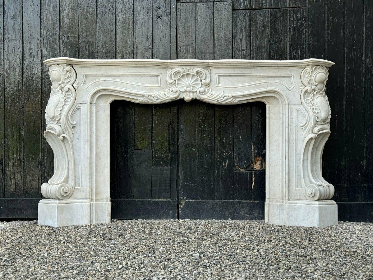 Impressive Louis XV Style Fireplace In Carrara Marble Circa 1880