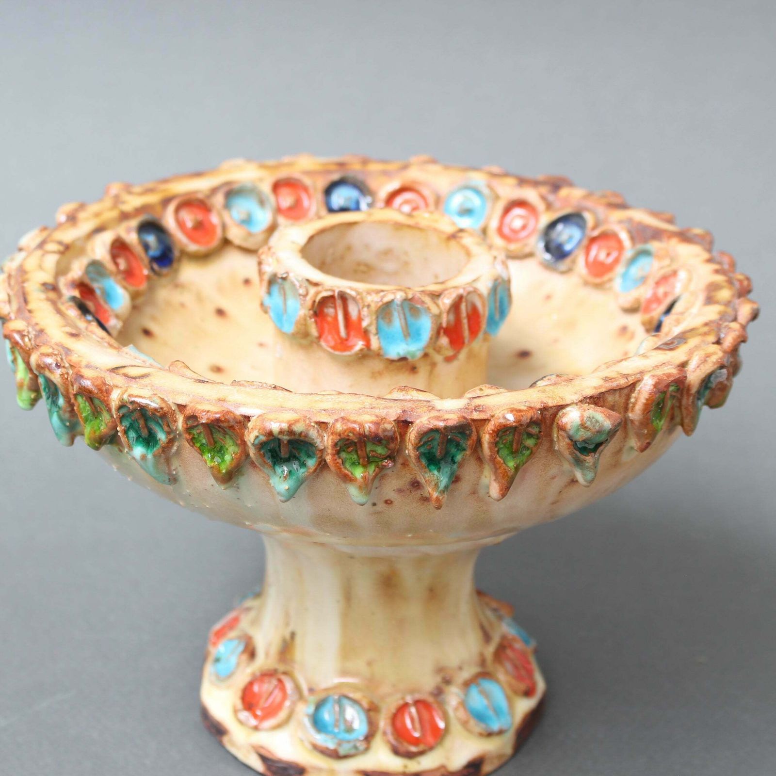 Home Decor Vintage French Ceramic Candle Holder By La Roue Circa 1960s photo