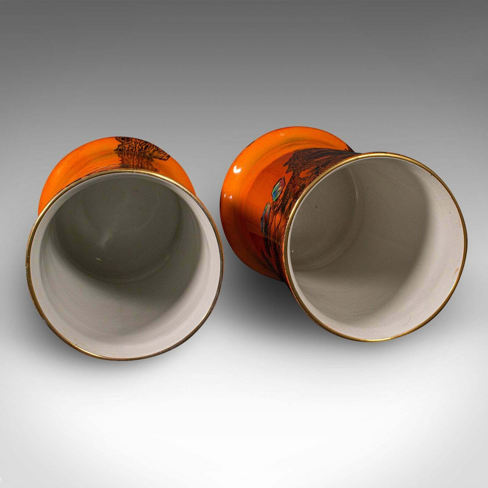 Pair Of Antique Flower Vases English Lustre Ceramic Oriental Taste C 1920 photo buy