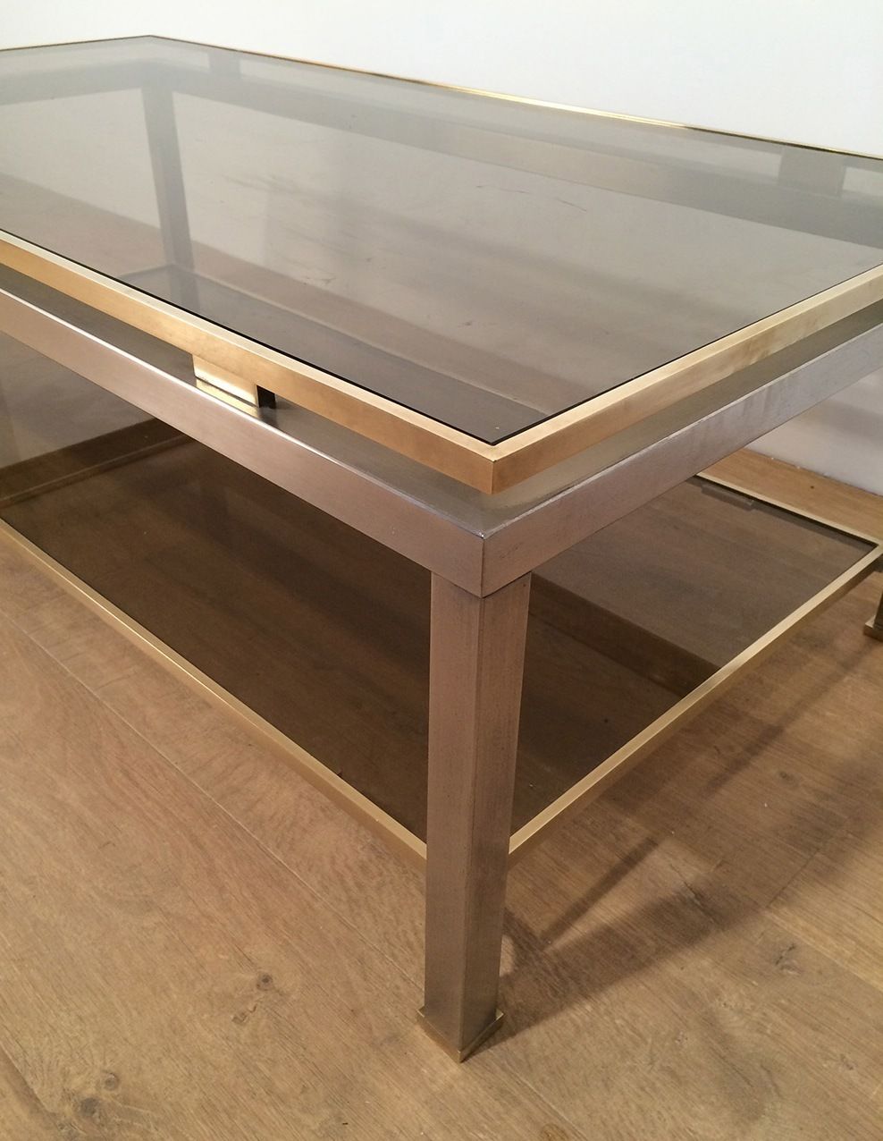 Table Basse à Double Plateau En Acier Brossé Et Laiton De Guy Lefèvre Pour La Maison Jansen photo furniture