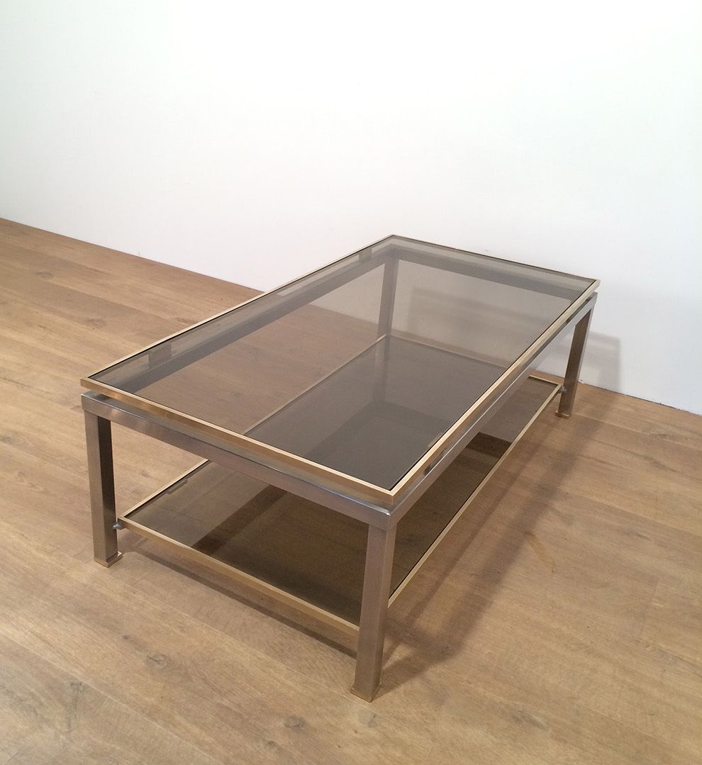 photo furniture Table Basse à Double Plateau En Acier Brossé Et Laiton De Guy Lefèvre Pour La Maison Jansen