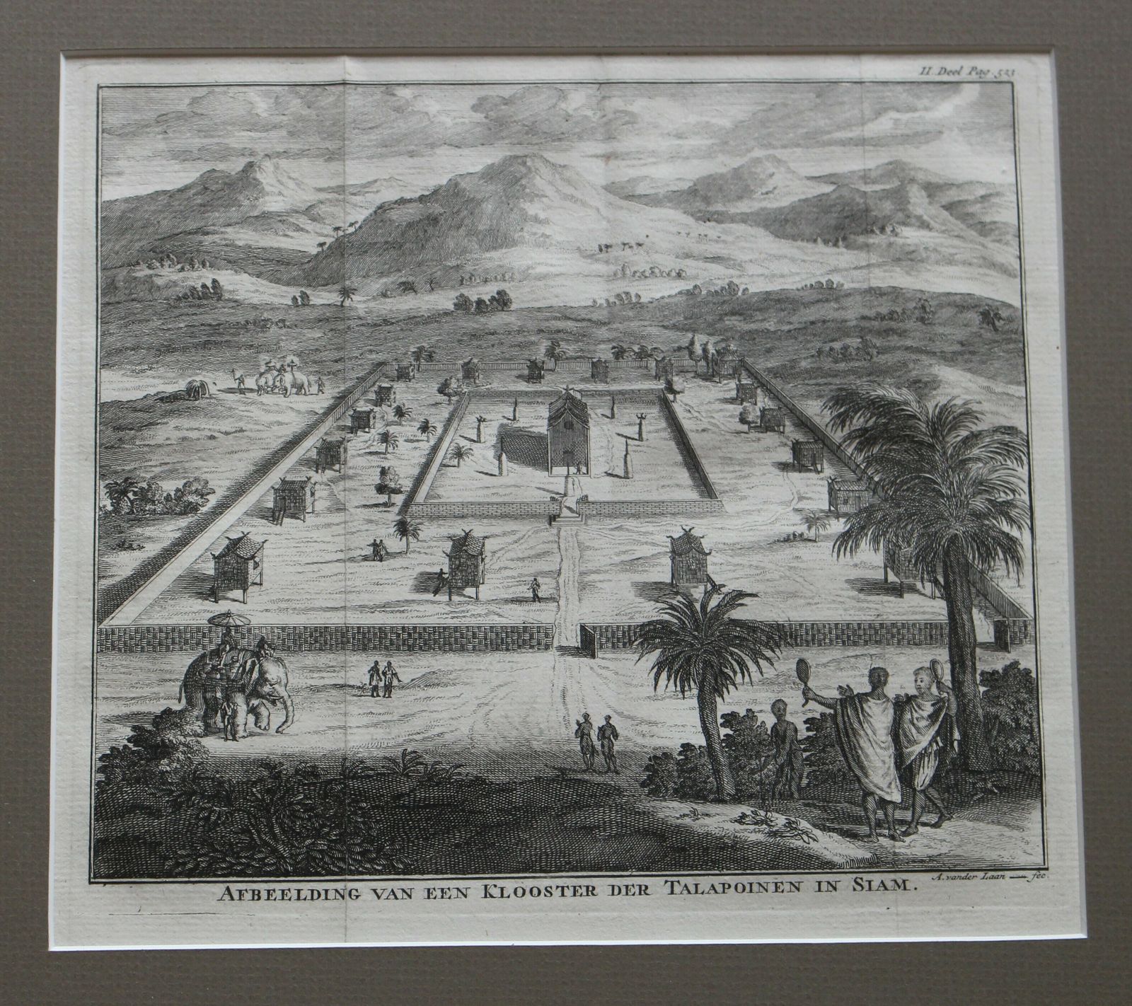 Original 18th Century Copperplate Engraving ‘Afbeelding Van Een Klooster Der Talapoinen In Siam’ ~  ‘View Of A Monastery Of The Talapoin In Thailand’ photo furniture