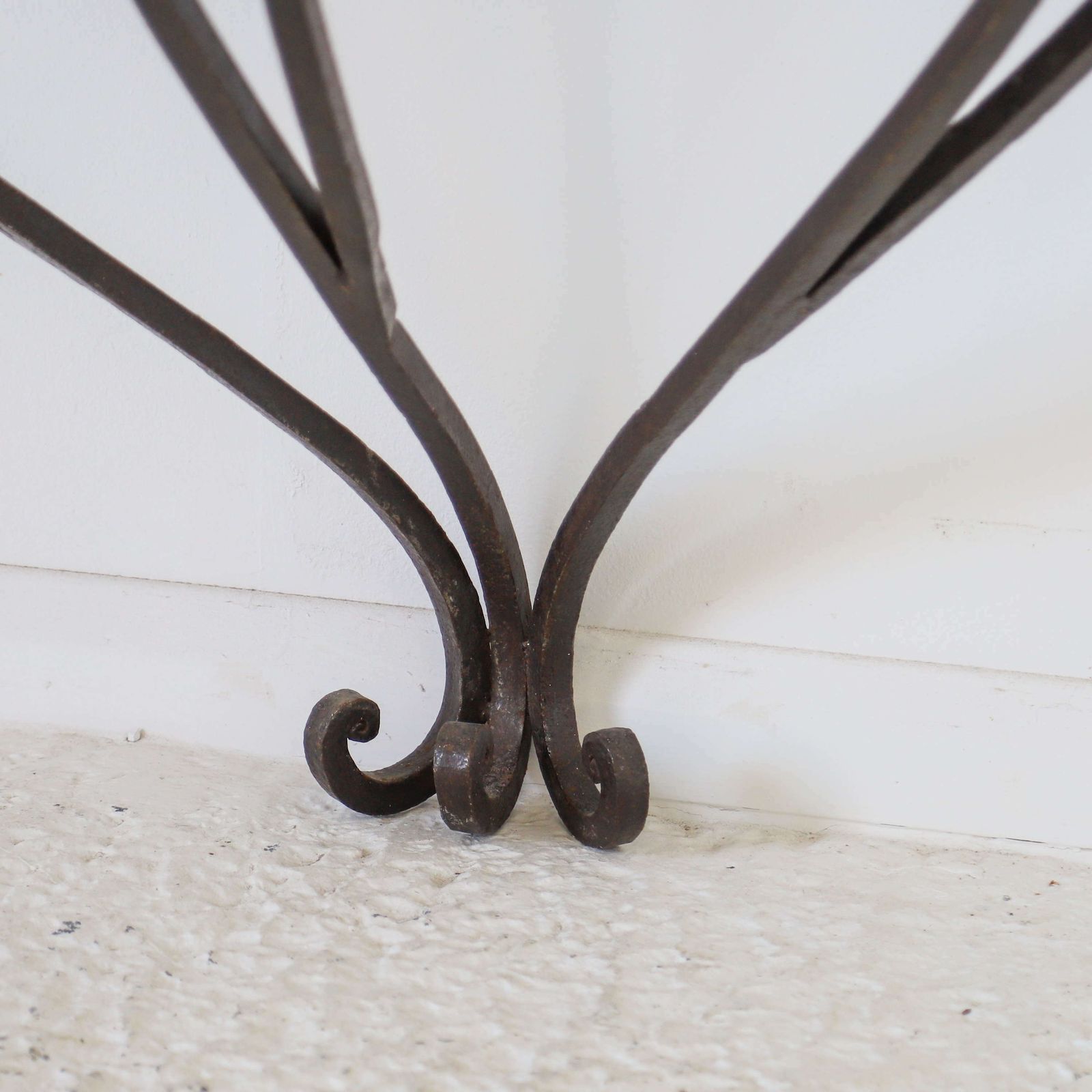 French Mid Century Wrought Iron Demi Lune Console Granite Top photo vintage