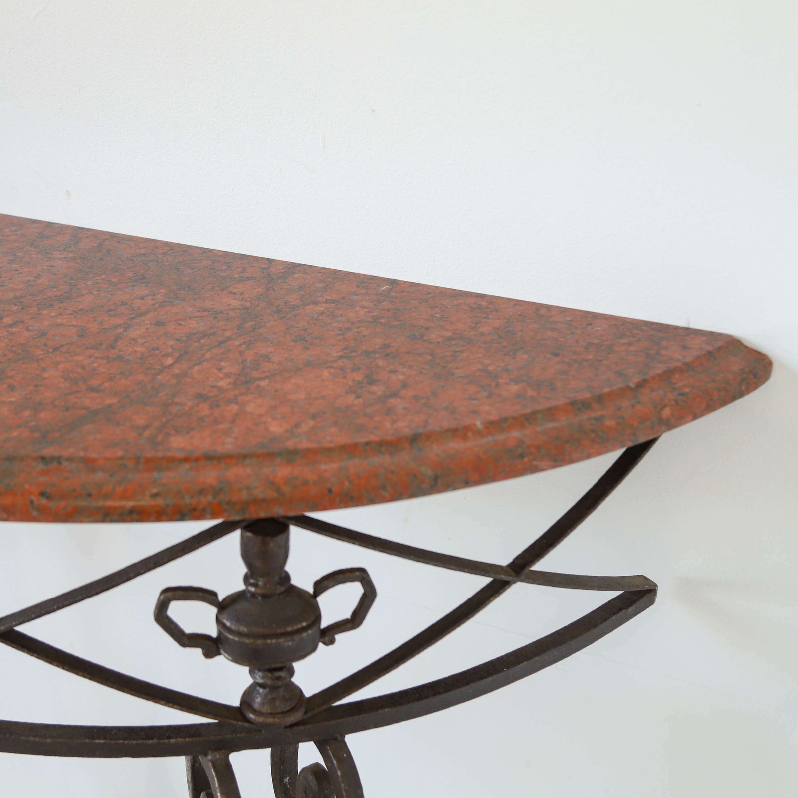 3065.0 French Mid Century Wrought Iron Demi Lune Console Granite Top photo