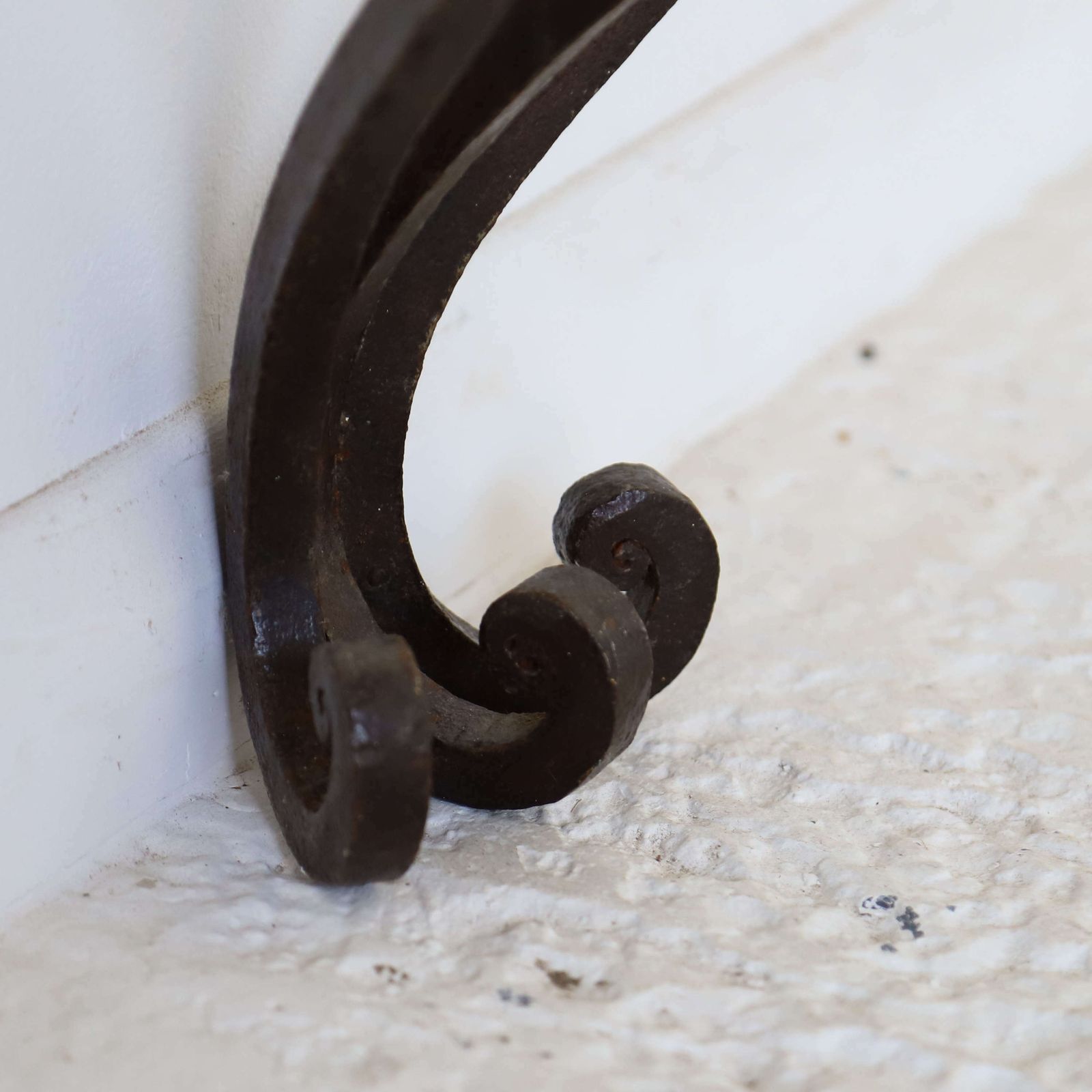 photo vintage French Mid Century Wrought Iron Demi Lune Console Granite Top
