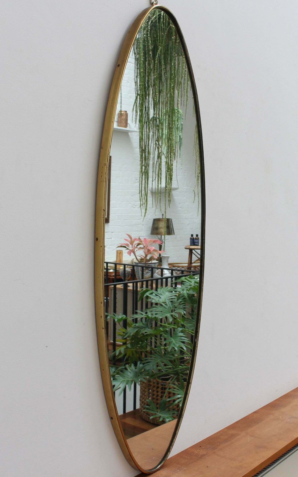 Vintage Italian Wall Mirror With Brass Frame (Circa 1960s)   Large photo for sale