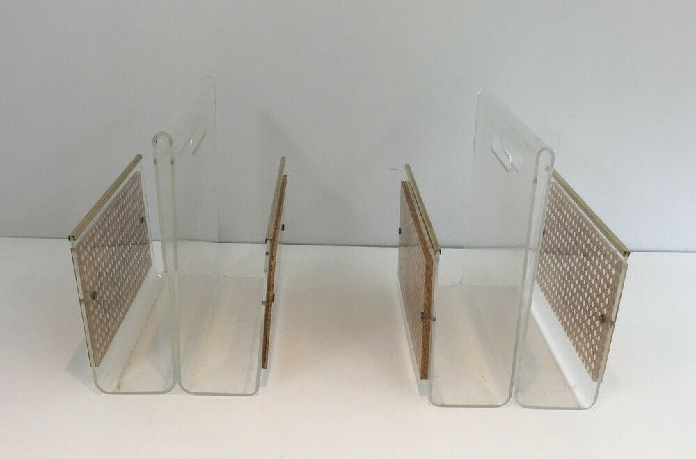 In The Style Of Christian Dior And Gabriella Crespi. Pair Of Lucite, Brass And Encrusted Cane Magazine Racks. French. Circa 1970 photo 1872.0