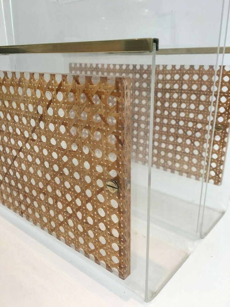 In The Style Of Christian Dior And Gabriella Crespi. Pair Of Lucite, Brass And Encrusted Cane Magazine Racks. French. Circa 1970 photo buy