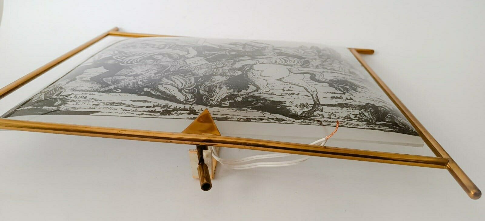 Stunning Applique In Silk Screened Glass And Brass, Vintage Art Deco, 1950s Murano Wall Lamp, Venice photo 269.0