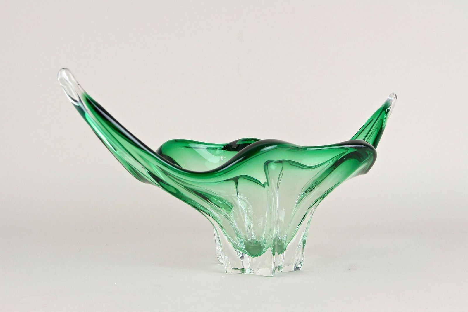 Mid Century Modern Murano Glass Bowl, Green/ Clear Tones   Italy Ca. 1960 photo vinterior
