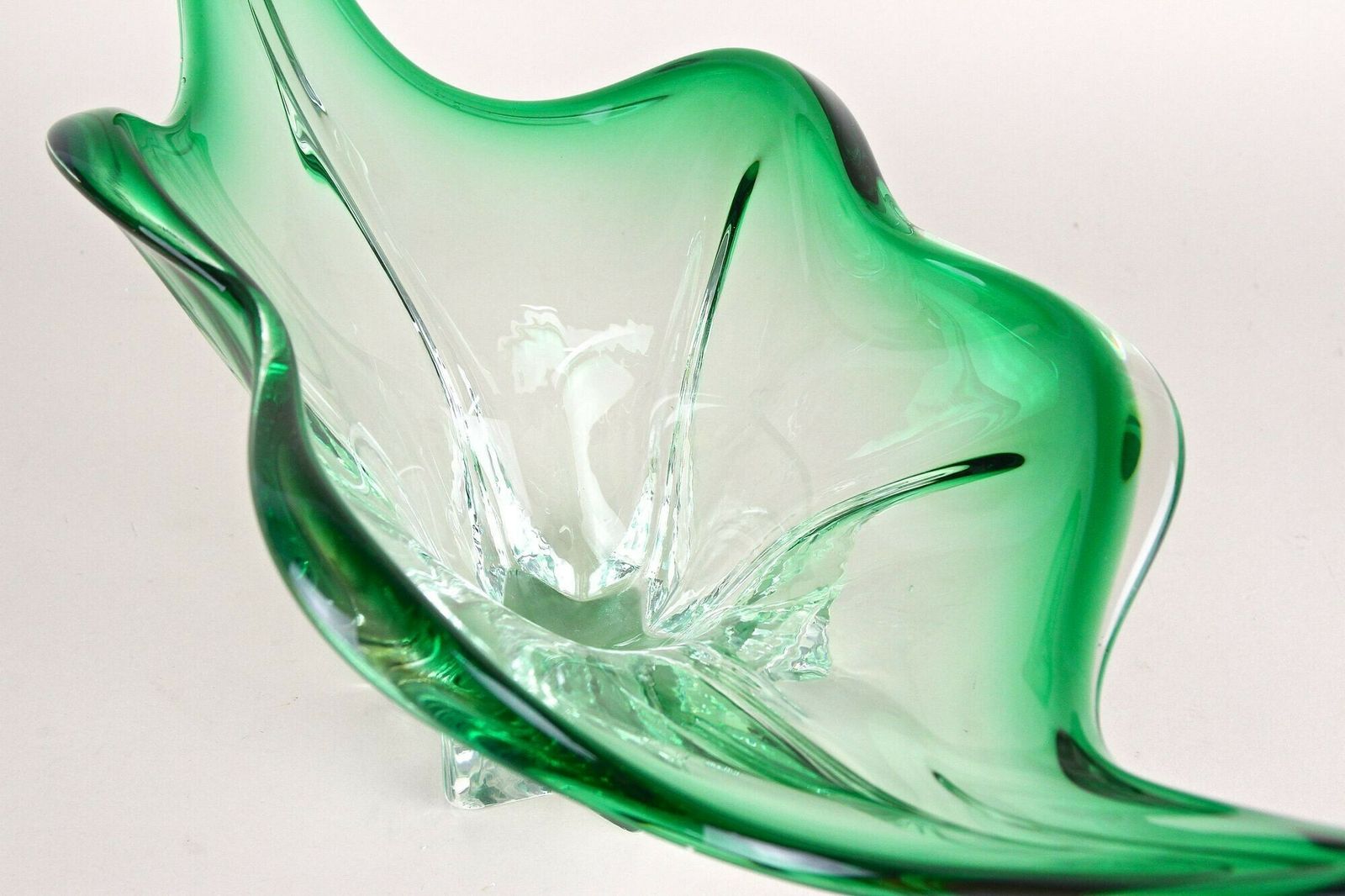 Mid Century Modern Murano Glass Bowl, Green/ Clear Tones   Italy Ca. 1960 photo vintage