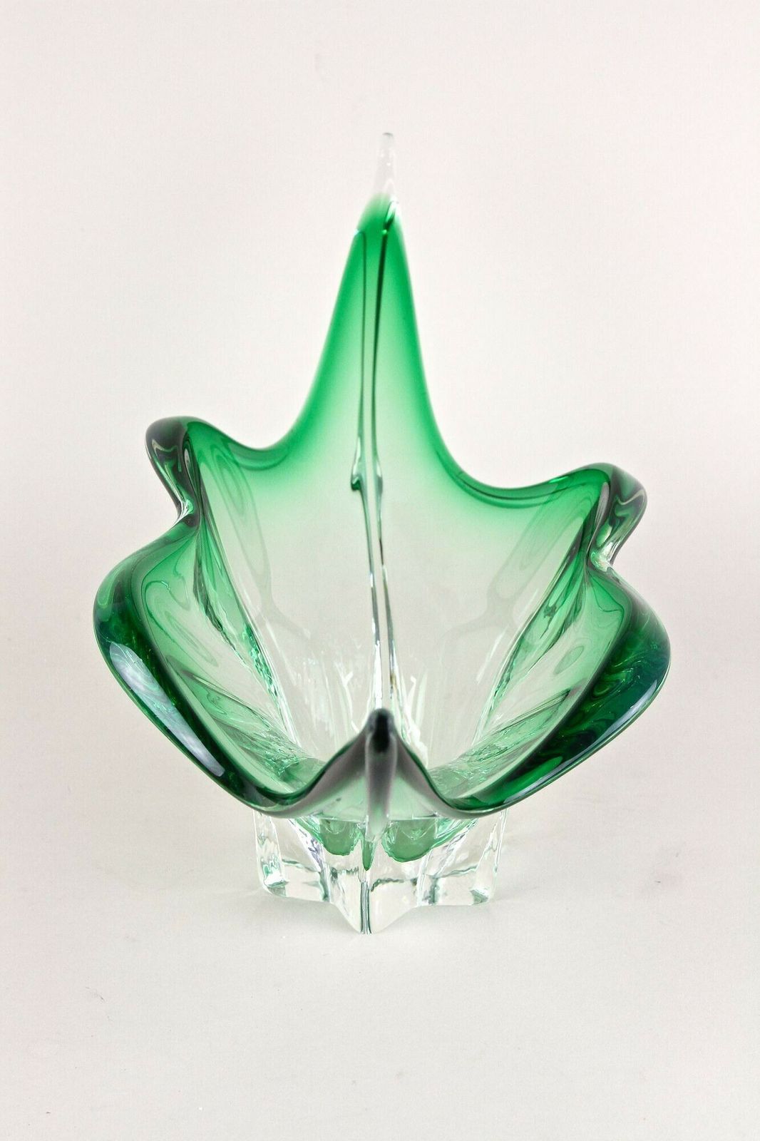 photo furniture Mid Century Modern Murano Glass Bowl, Green/ Clear Tones   Italy Ca. 1960