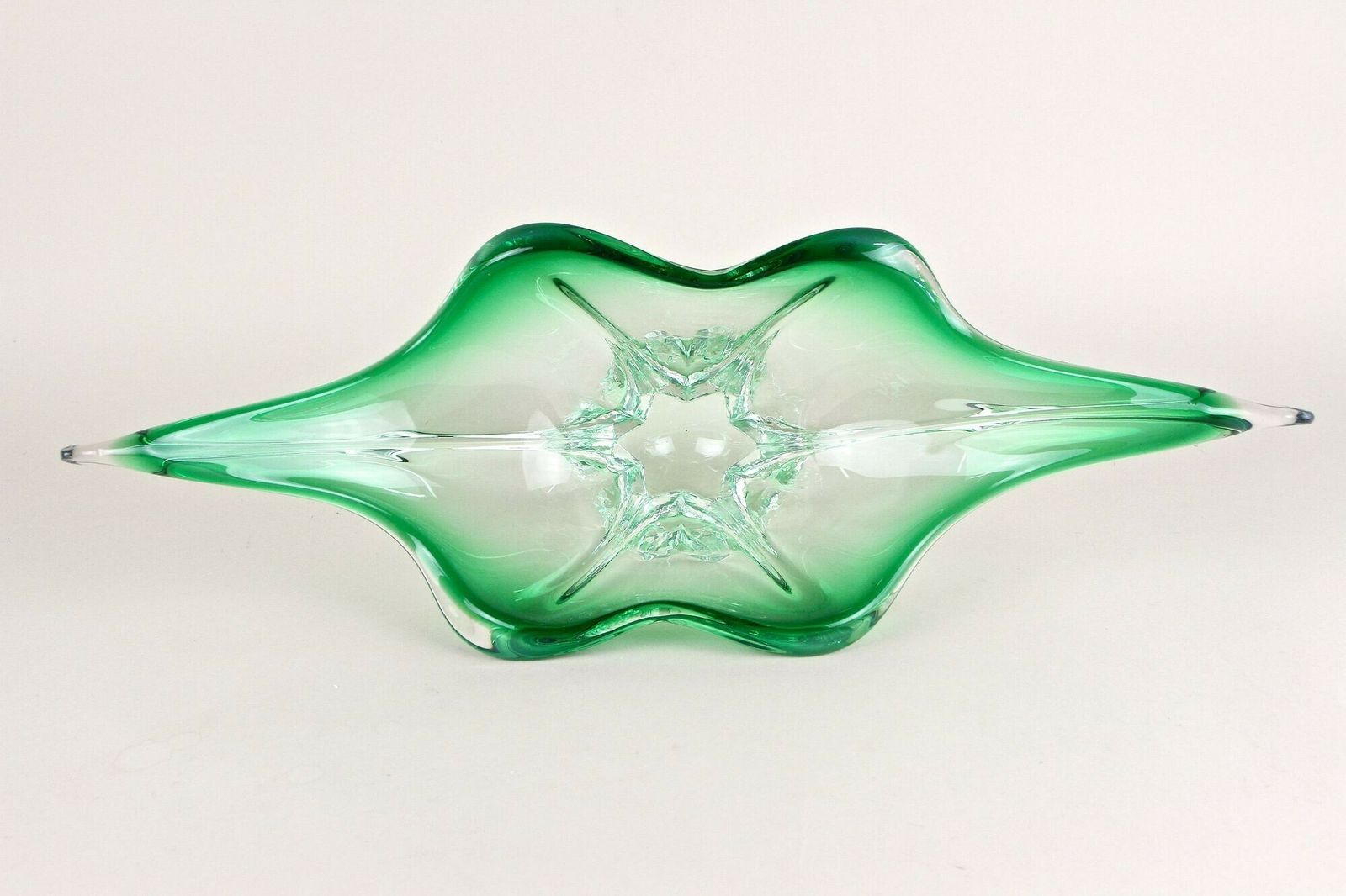Home Decor Mid Century Modern Murano Glass Bowl, Green/ Clear Tones   Italy Ca. 1960 photo