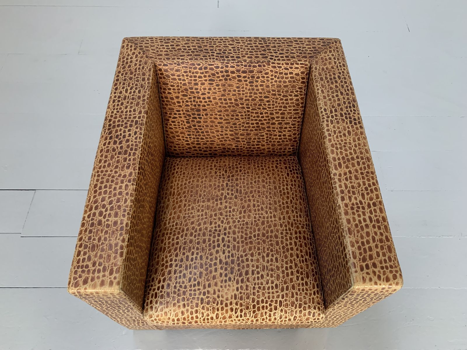 photo buy Minotti “Suitcase Line” Armchair & Ottoman – In Crocodile Leather