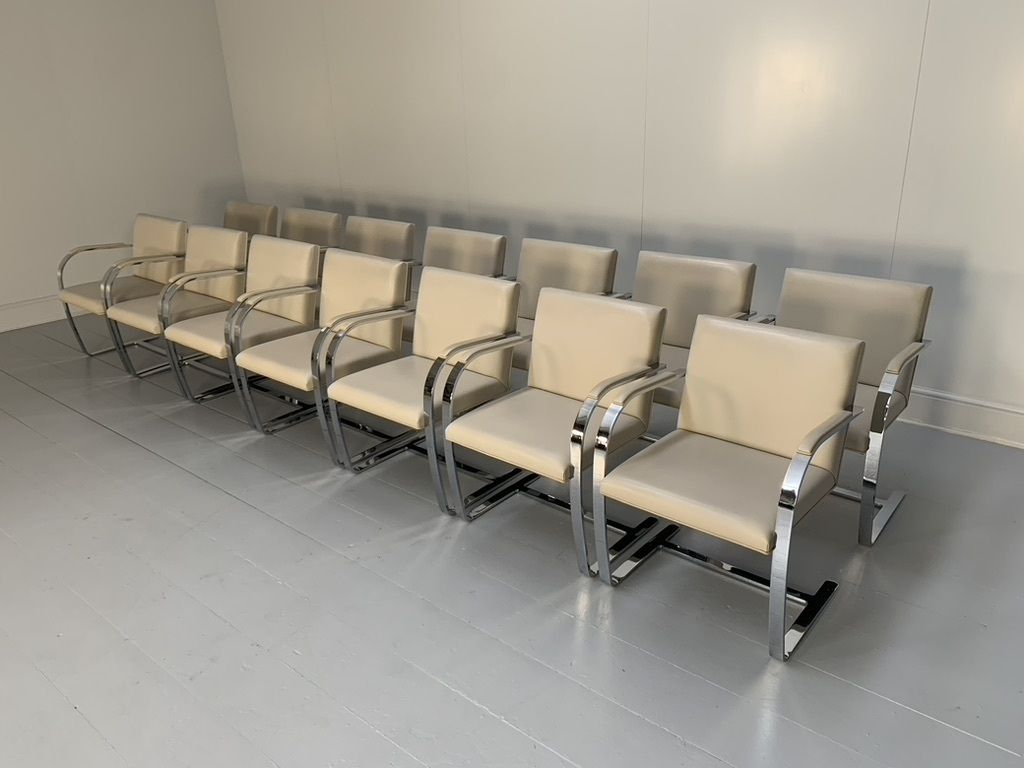 6 Knoll Studio “Brno Flat Bar” Armchairs – In Chrome & Ivory Leather