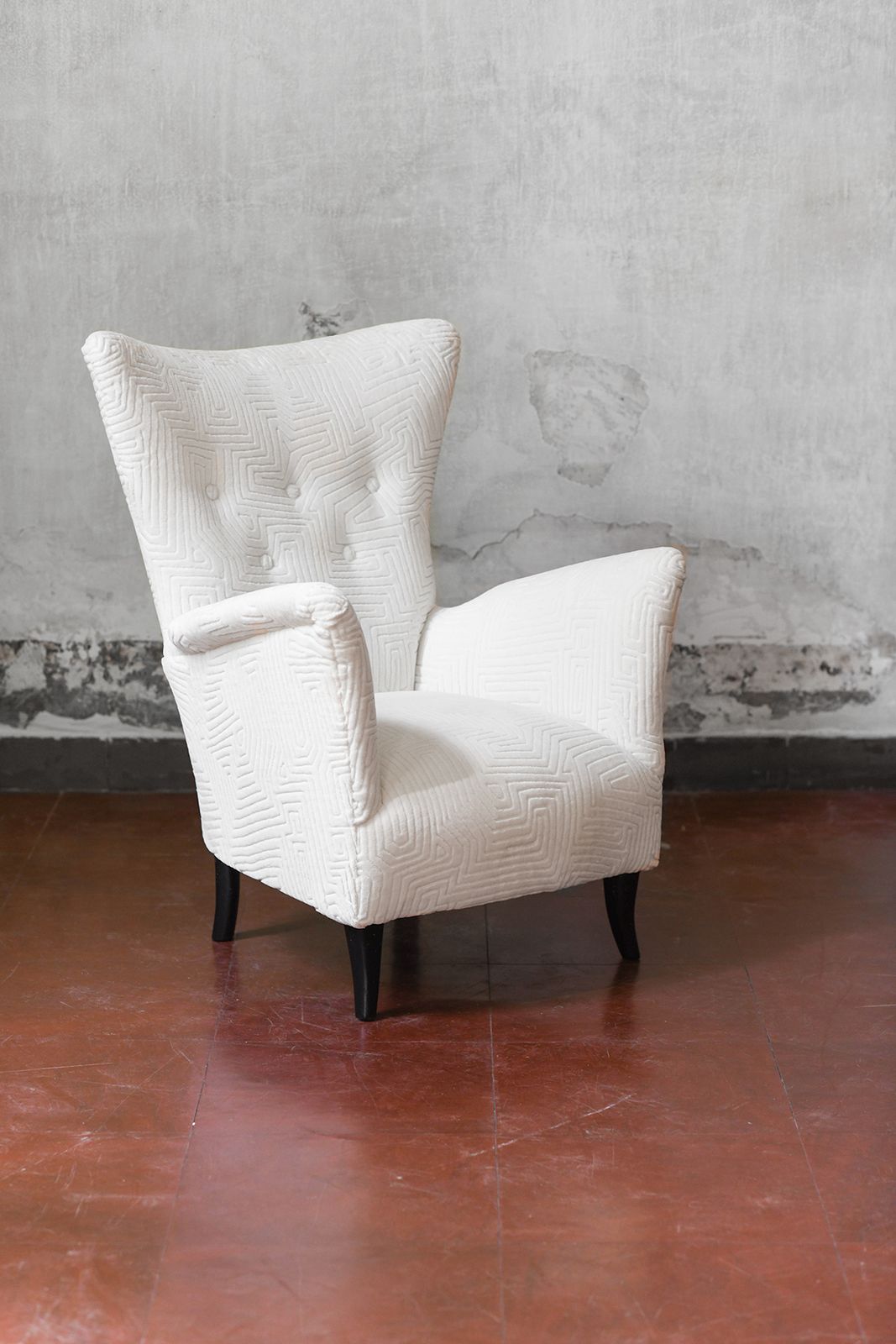 photo for sale Pair Of Mid Century Armchairs In Dedar Fabric