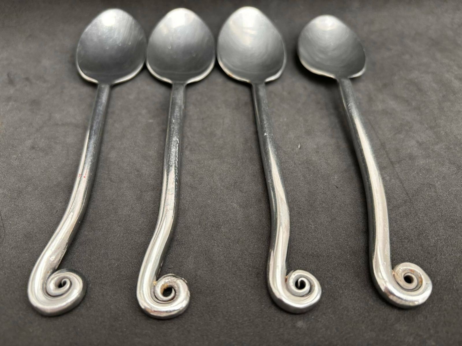 Set 4 Soup Spoons Swirl Flatware Twist Cutlery French Replacement Twisted Ends Spiral Ends Swirl Brutalist Decor Medieval Style Viking photo furniture